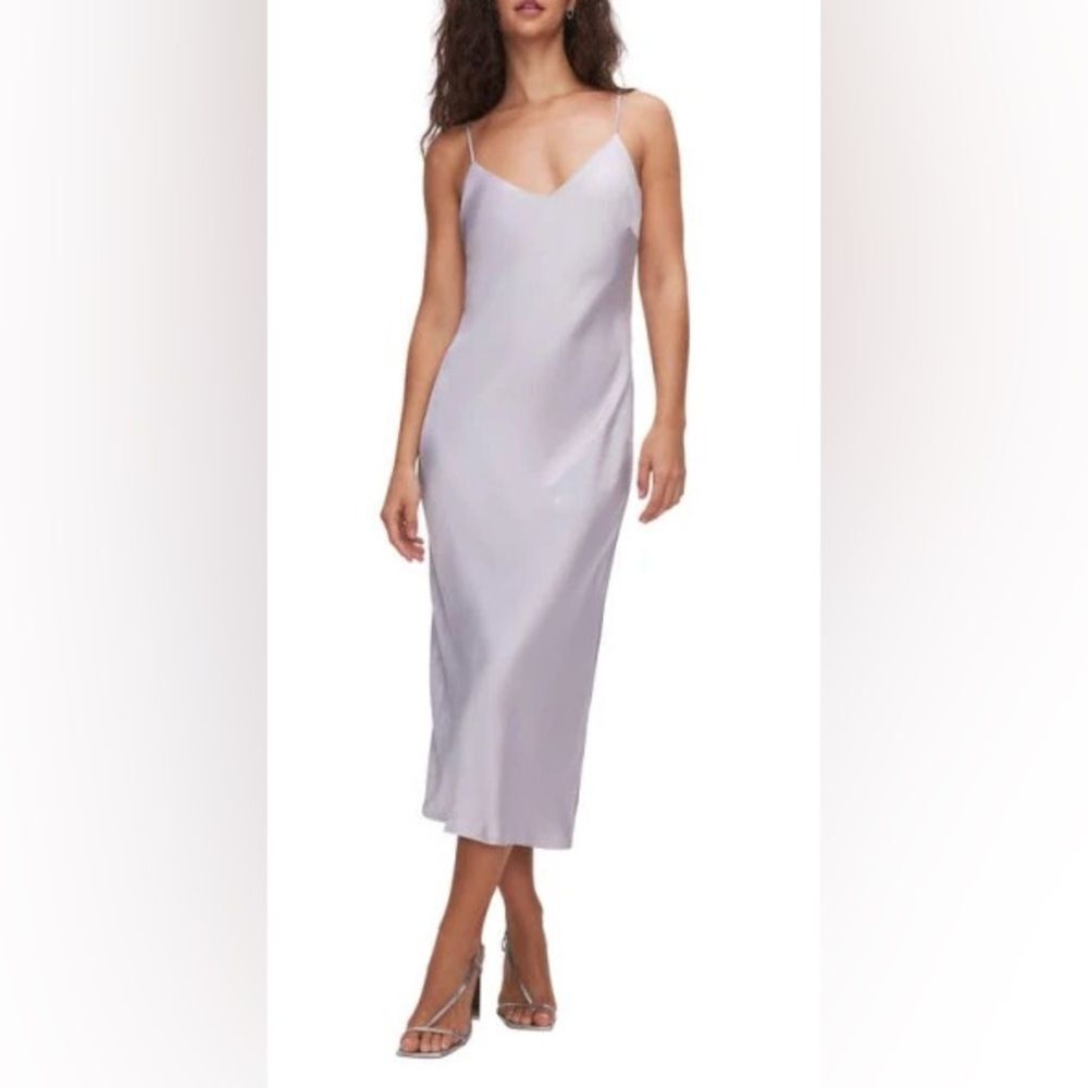 Good American Sz Large (3) V-Neck Washed Satin Slipdress in Lilac Whisper
